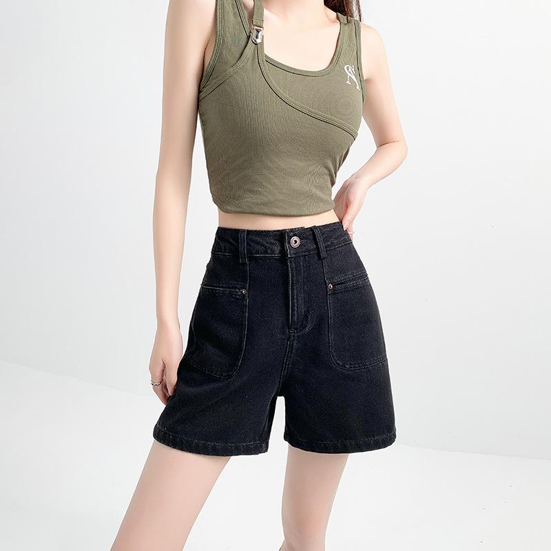 

Черные американские джинсовые шорты для женщин Летом Новые С высокой талией Свободные А-силуэта Стройнящие и для полных ММ Большого размера Широкие брюки M