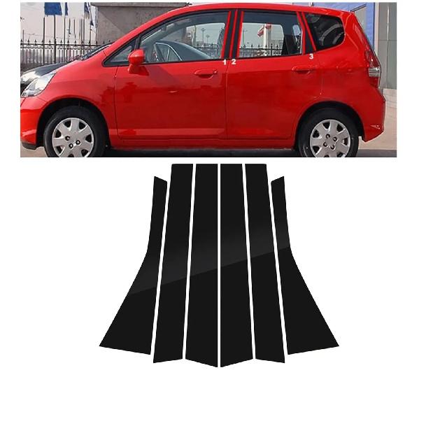 6PCS Gloss Black Pillar Post Fit For Honda Fit/Jazz 5 Door Hatchback 2004 2005 2006 2007 Door Sticker Trim Window Cover Set