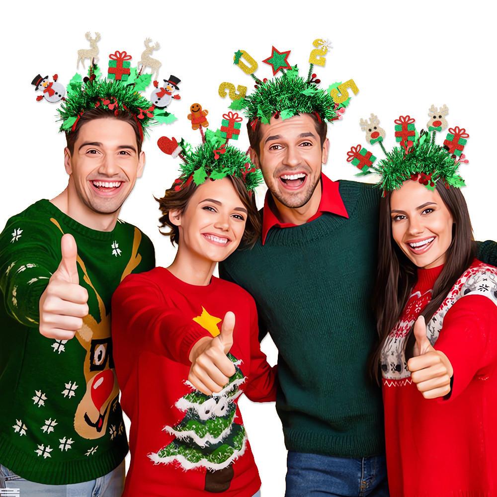 Theme Sparkling Christmas Reindeer Santa Claus Headband Year End Headwear Party