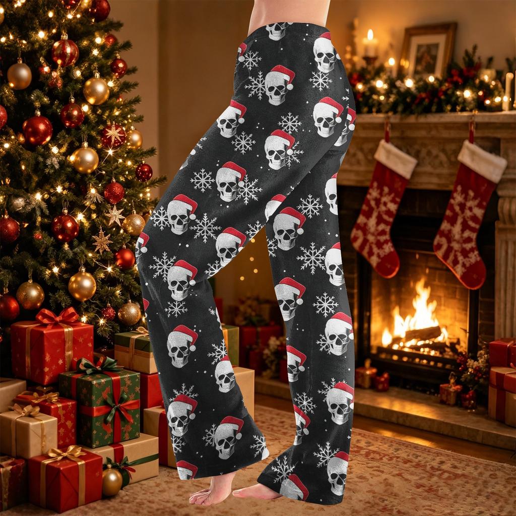 Women's Christmas Print Plush Pants Cozy Casual Pajama Bottoms for Holiday