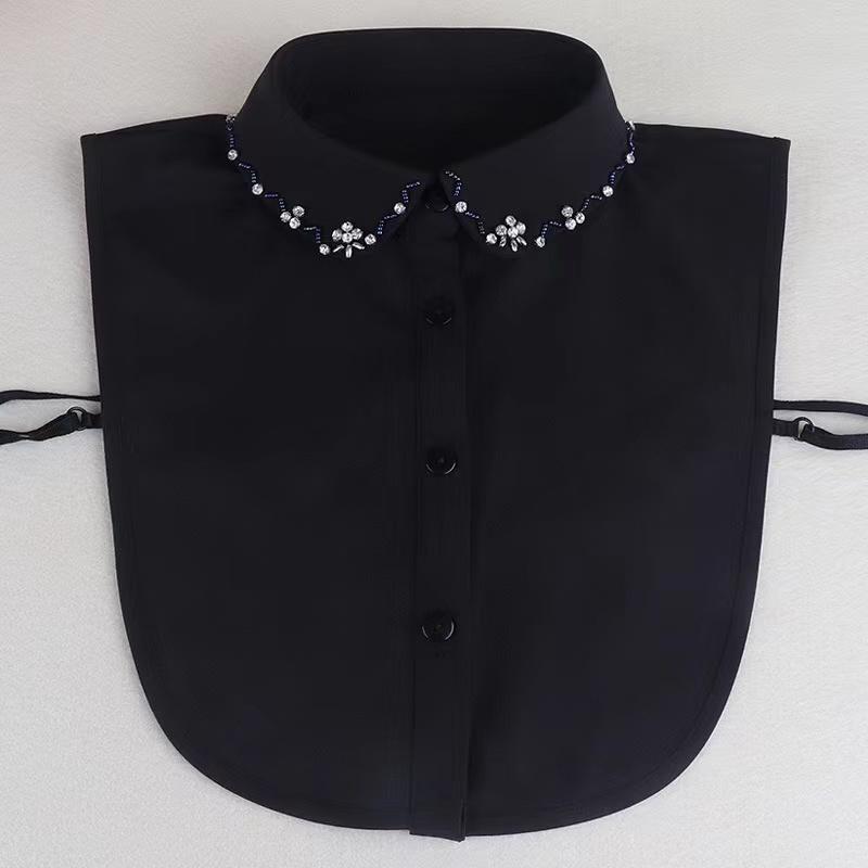 

Женский модный вышитый шифоновый воротник-стойка с черной волнистой вышивкой воротника в сочетании со свитером, рубашкой, универсальный воротник чёрный