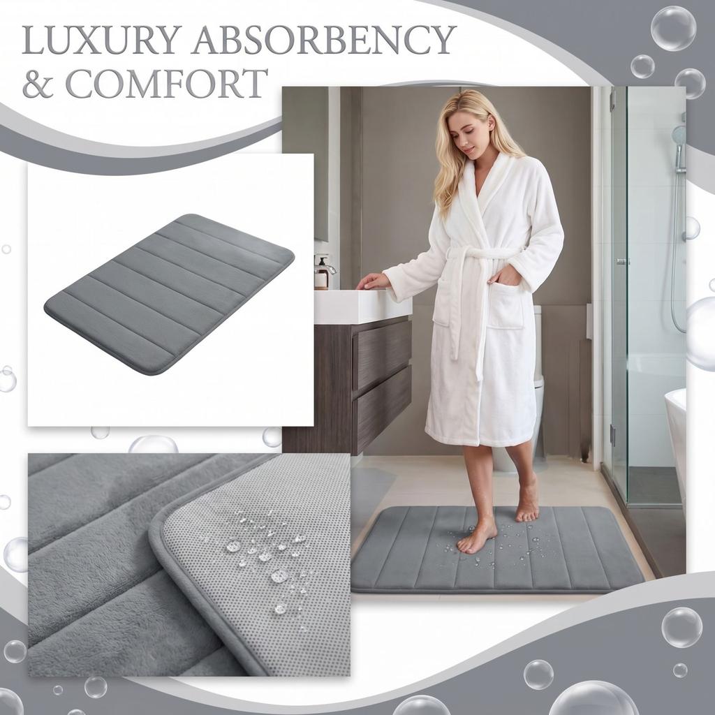 Absorbent Non Slip Bathroom Rug Coral Fleece Bath Mat Soft Comfortable Water Resistant Floor Mat for Shower Tub 40x60cm