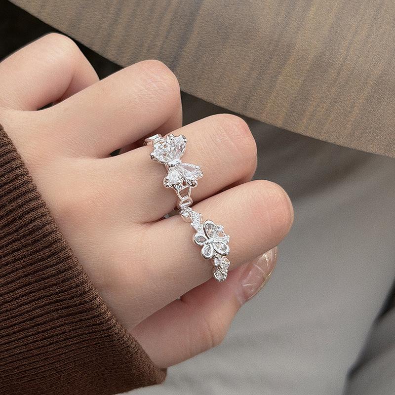 Commuter Sweet Girl Fairy Light Luxury Butterfly Full Diamond Zir*****Pen Ring Niche Premium Sense Stacked Ring Girl