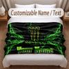 Monster Energy bedruckte Flanelldecke mit individuellem Namenstext, weich und warm, Überwurf für Schlafzimmer, Weihnachtsgeschenk