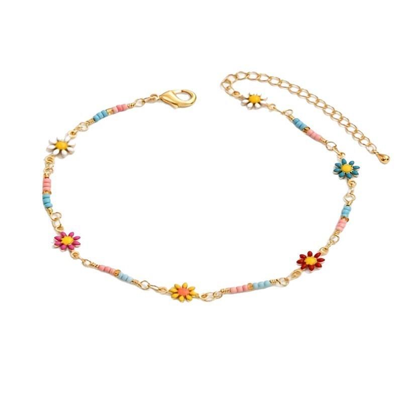 New Fashion Chrysanthemum Daisy Chain Anklet for Women Summer Boho Chic Daisy Beaded Foot Chain Party Vocation Jewelry Gifts