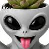 Office Desk Planter Funny Alien Face Planter, 3D Printed Novelty Plant Pot, Cute Gray Cactus Pot Head for Succulents Cacti Home Table Shelf