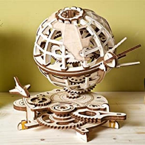 Colecție de decor de birou Globe Vintage - Puzzle educațional creativ din lemn, truse de modele mecanice 3D cu auto-asamblare de construit