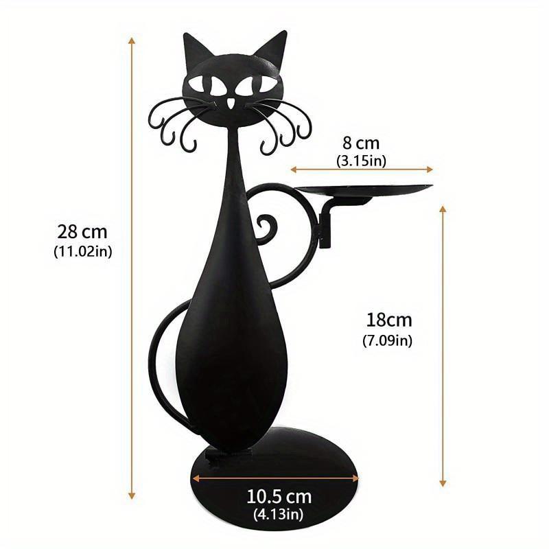 Halloween Scented Wax Candlestick Warmer - Black Cat Design with White Eyes & Mouth, Metal Tabletop Candle Holder for Autumn