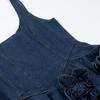 Womens Floral Print Sleeveless Denim Midi Dress High-Waisted Asymmetrical Fit Elegant Office Chic 2025