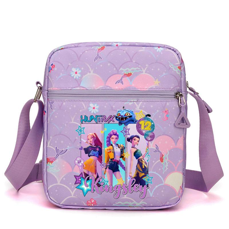 

K-Pop Demon Hunters Print Casual Shoulder Bag, Versatile Small Backpack for School, Lightweight Zipper Crossbody Purse фиолетовый