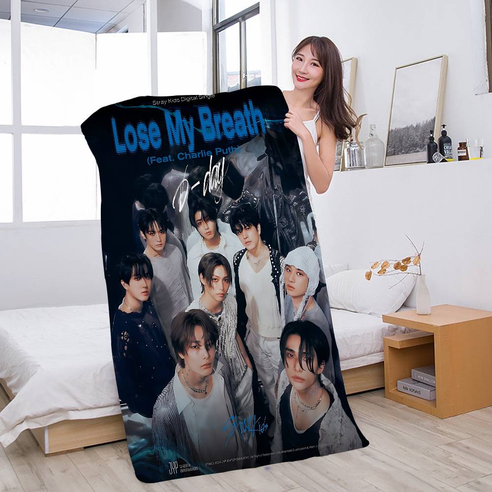 S-StrayS COOL K-Kids Kpop Microfiber Blanket Quick Drying Beach Towels Oversized Printing Super Absorbent Pool Towel Blanket