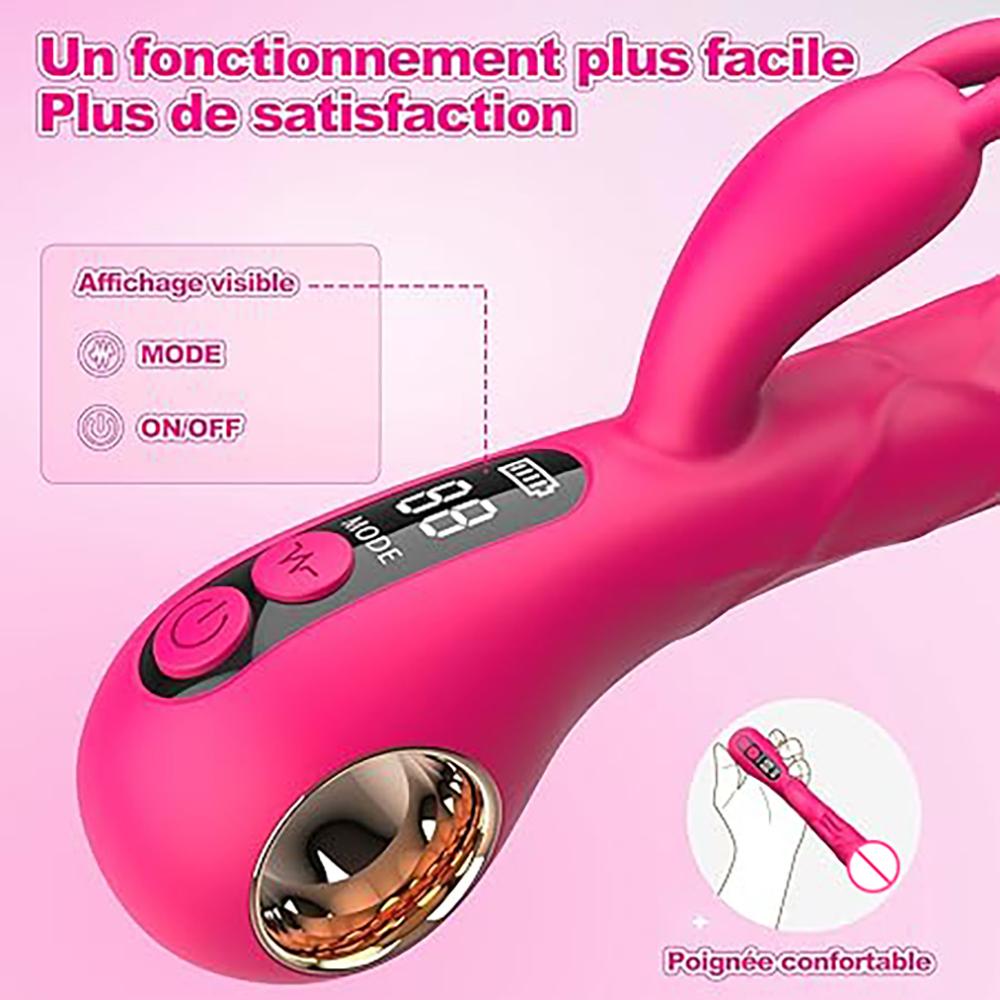 2 in 1 G-spot Rabbit Vibrator LCD Display Vibrating Clitoral Stimulator Realistic Dildo Vibrator G-Spot Adult Sex Toys for Women