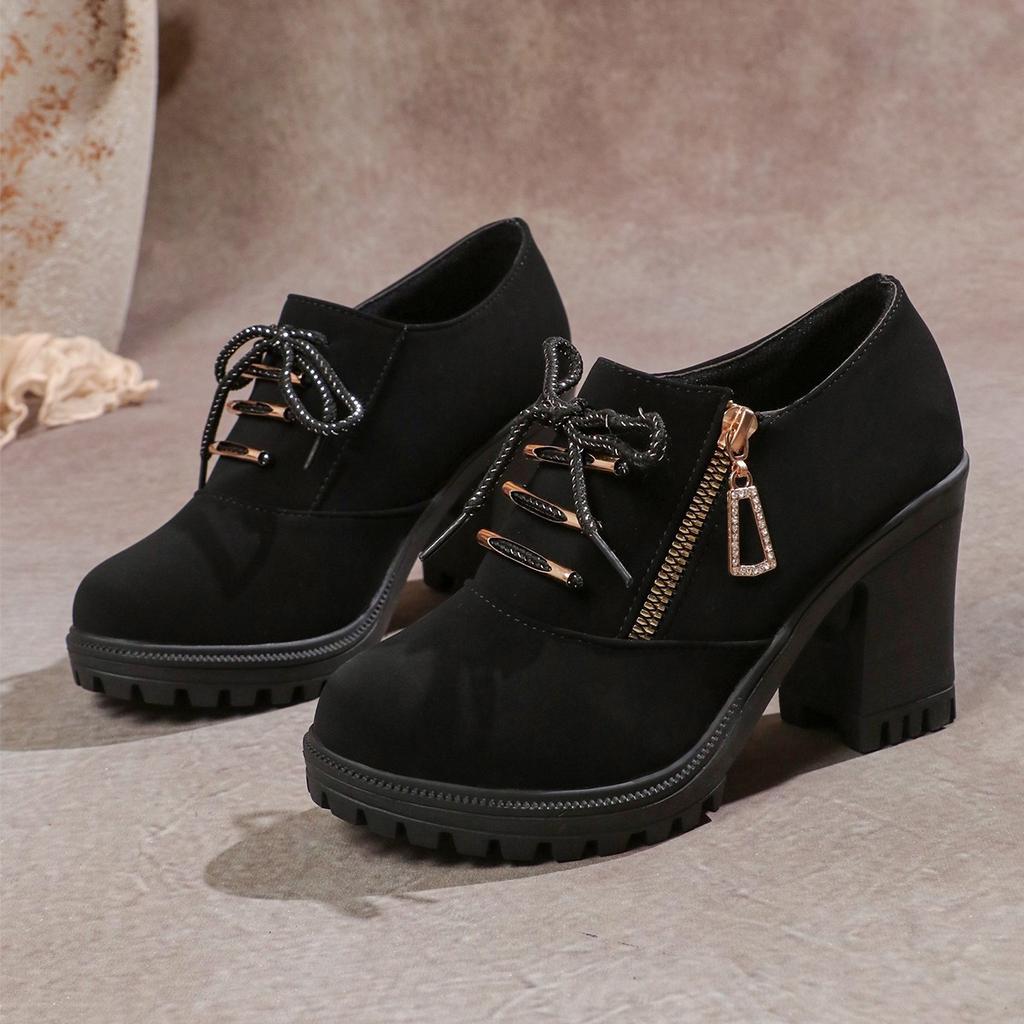 Fashion 5New Spring Autumn Women Ankle S Boots Blacksuede Roman Style Lace-up Ladies Shoes Thick High Heels Casual Short Botas Femininas