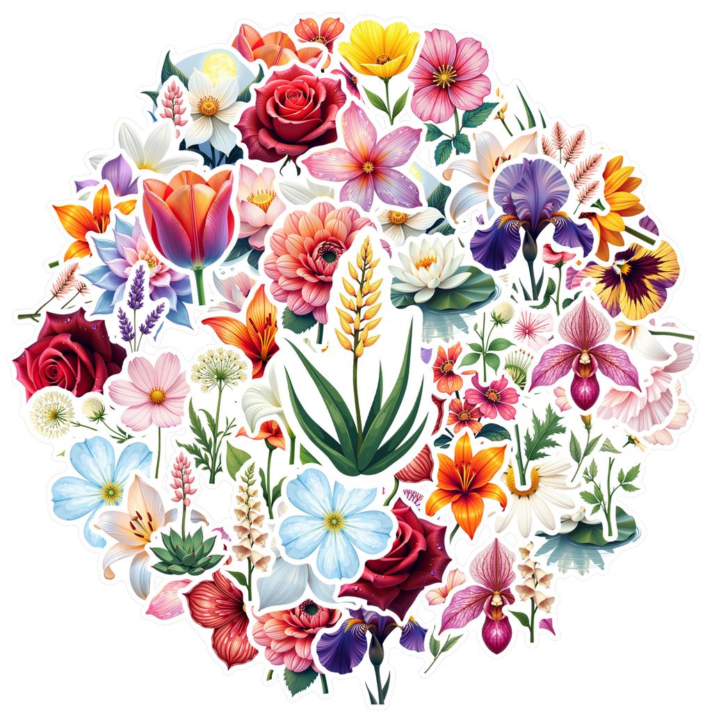 35-100pcs Natural Plant Flowers Stickers For Waterproof Diy Decorative Stickers For Mobile Phone Case Luggage Skateboard