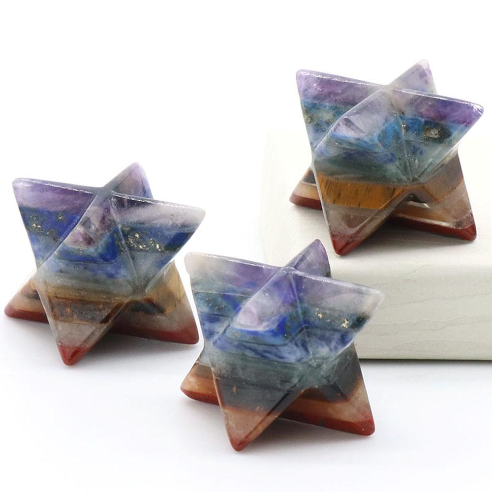 1 Stück natürlicher 7-Chakra-Stein Merkaba Davidstern Ornament dekorativer Energiegenerator Hexagramm Meditation Heimdekoration Mini-Einrichtung Schmuck Geschenk 20 mm
