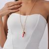 Ocean Wind Red Coral Conch Pendant Long Necklace, Creative Imitation Pearl Starfish Chain Necklace