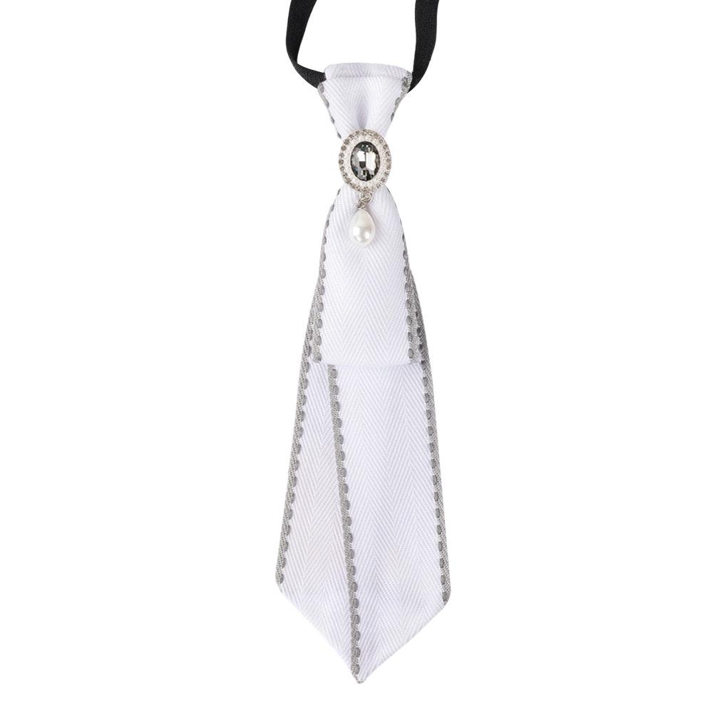 

Fashion Rhinestone JK Neck Tie Pearl Pre-tied Chain Necktie Adjustable Japanese Bowtie for Men Women белый