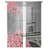 Cherry Blossom Paris Tower Curtain For Living Room Transparent Tulle Curtains Window Sheer For The Bedroom Accessories Decor