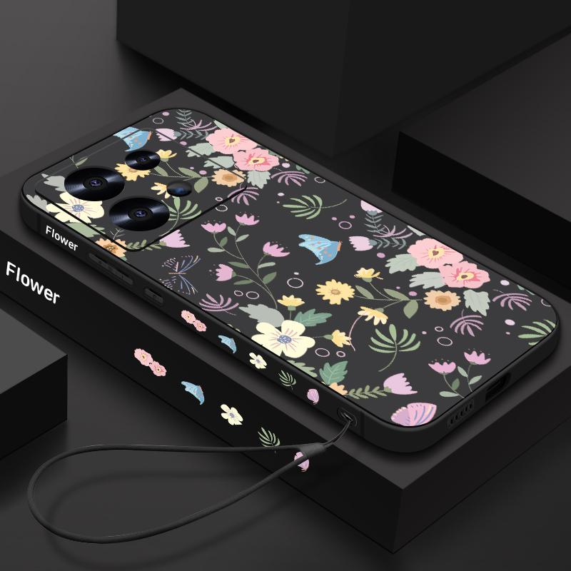 

Для Xiaomi Poco X6 F6 13t 11t Pro Redmi Note 13 12 11 Pro Цветочные картины противоударный мягкий ТПУ с ремешком для защиты линз тонкий чехол Redmi Note 13 4G чёрный