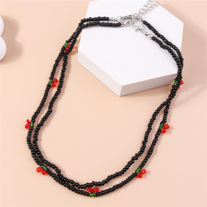 Summer Boho Korea Lovely Flowers Seeds Beaded Necklace Statement Short Collar Choker Necklace for Women Vacation Jewelry Gifts