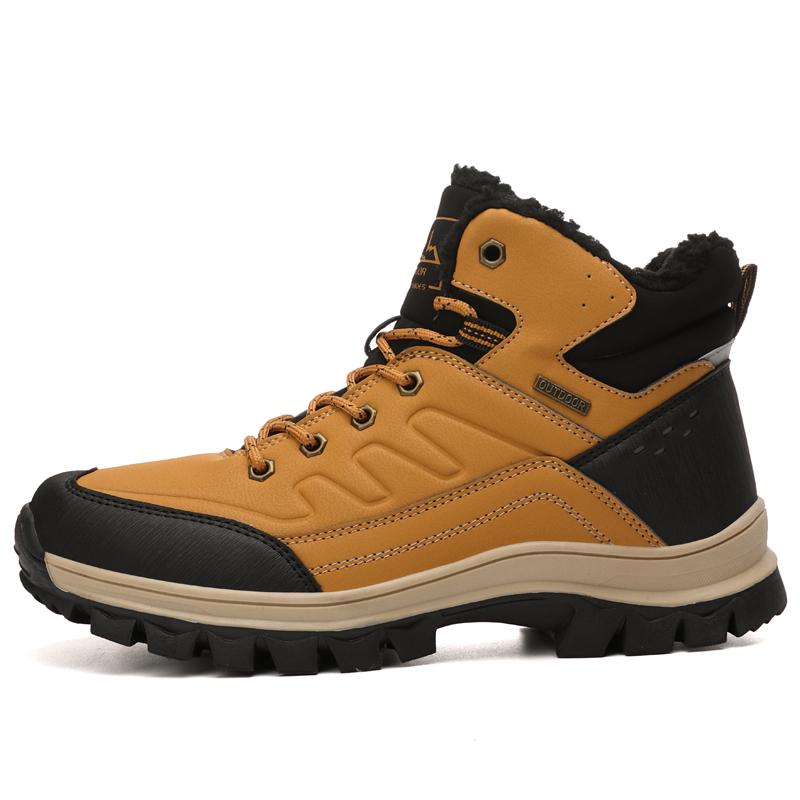 Leather Men Boots Sneakers Warm Fur Snow Boots For Men Winter Work Casual Shoes 2022 Military Rubber Ankle Boots Waterproof