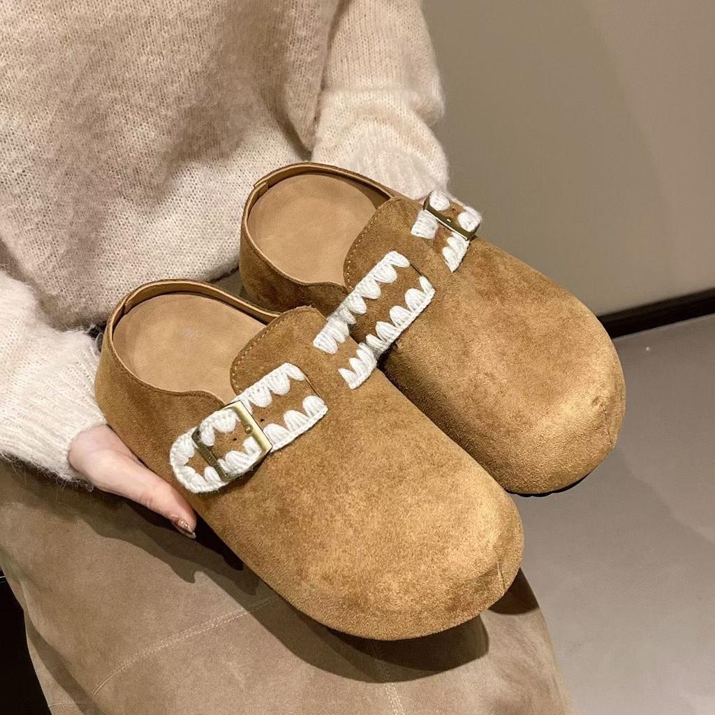 Fashion versatile comfortable retro one-pedal bag head half slippers women's 2025 autumn and winter new casual women's slippers