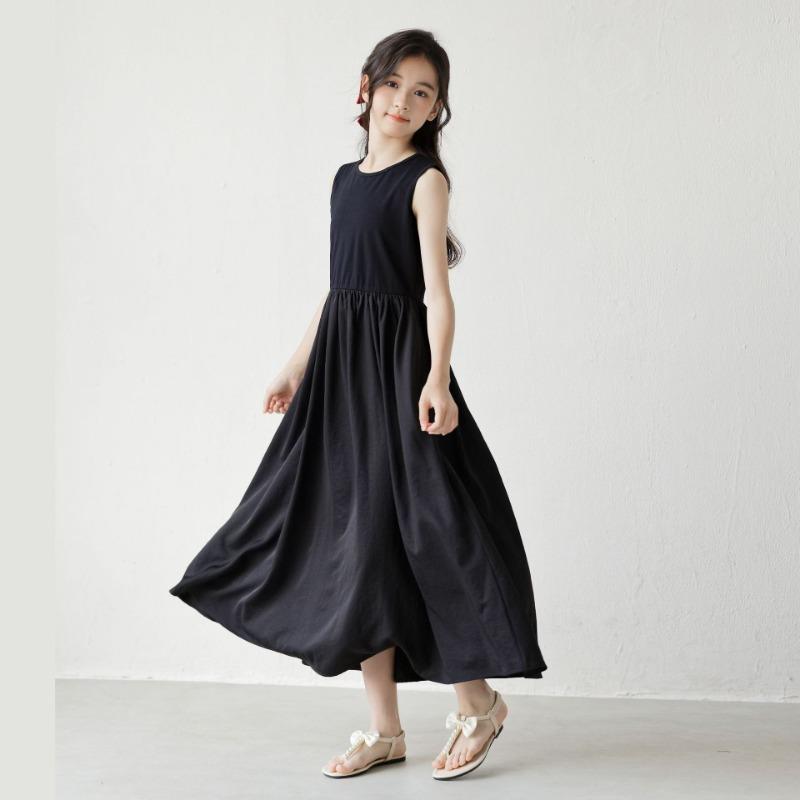 Girls Summer Sleeveless A Line Cotton Dress For Big Kids