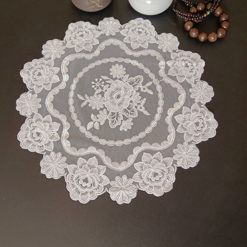 

Lace Fabric Craft Embroidered Tea Tray Tea Set Cup Dust Cloth For Home Cover Cloth Table Lamp Cytoderm Breaking Machine Cover Towel Square Towel White round diameter 40cm