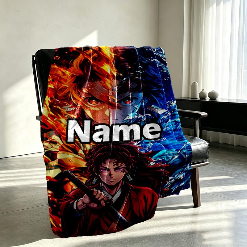 Custom Name Personalized Demon Slayer Print Blanket, Home Decor, Bedroom, Sofa, Camping, Couch, Gifts for Birthday Christmas