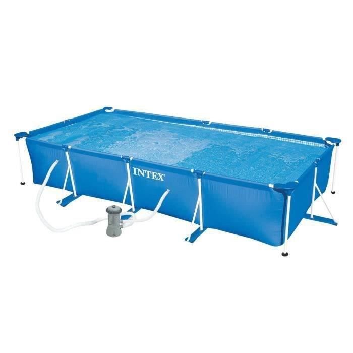 INTEX Above Ground Tubular Pool Kit - Metal Frame - 450 X 220 X 84 Cm - Rectangular (Comes with a Pump) - 28274FR