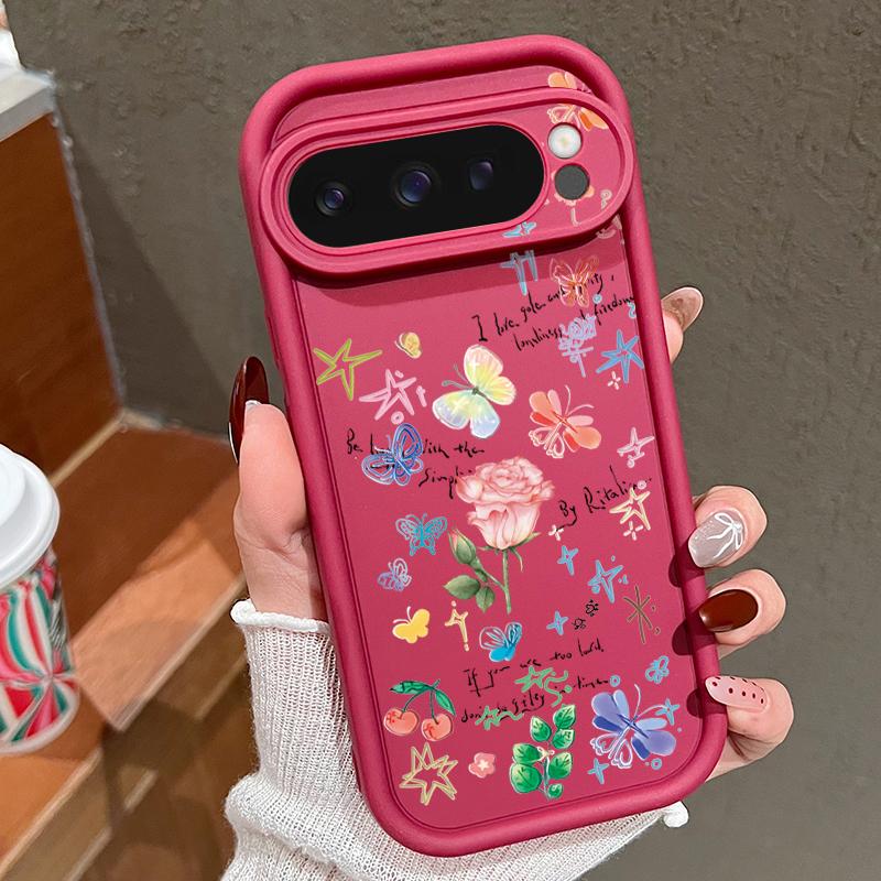 Vivid Flower Pattern Soft Matte Phone Case For Google Pixel 9 Pro XL 8 Pro 8A Rose Floral Print Shockproof Lens Protection TPU Bumper Cover