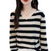Autumn and Winter Women's Striped Long-sleeved V-neck Bottoming Pullover Loose Casual Knitwear