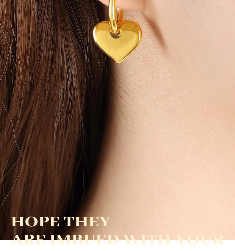 Punk Style 3D Shiny Peach Heart Earrings: Titanium Steel & Real Gold Creative Jewelry.