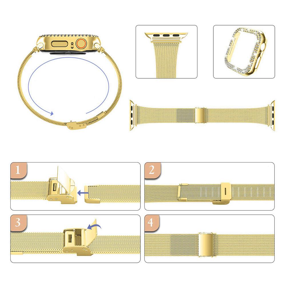 Bracelet + Case with Diamonds for Apple Watch 7/8/9 41mm, Gold
