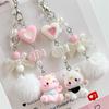 Cute Sweet Cat Fur Ball Beads Mobile Phone Chain Lanyard Love Bow Kitten Charm Keychain Pendant Girly Bag Hanging Ornament Gifts