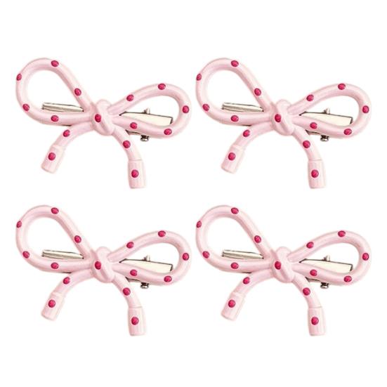 

4Pcs Girl Hairpins Korean Style Dot Design Bow Shape Hair Clips Stable Non-slip Side Bang Hair Pins Hair Accessories розовый
