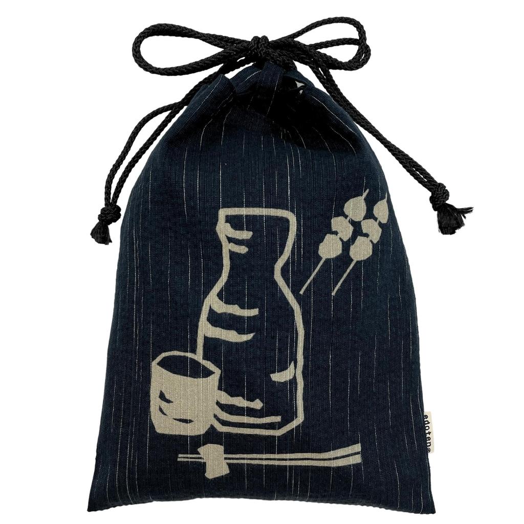 Edoten Shingen Bag with Discharge Dye Cotton Shijira Drawstring Goshuincho Bag with Inner and 055 Tokkuri Pattern, 100% Fabric, Bag, (Temple Stamp)