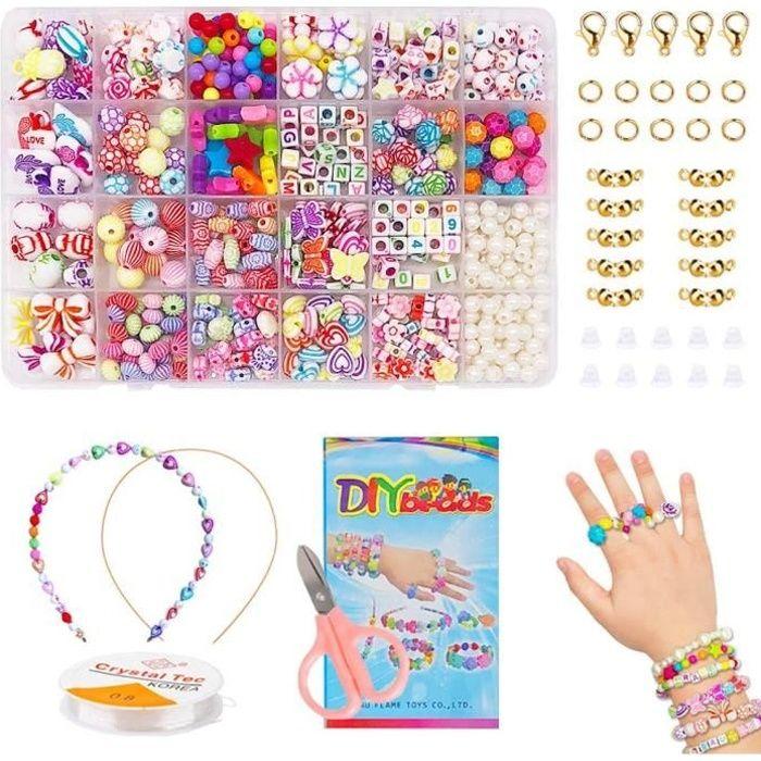 Enfants Bricolage Perles Set, Acrylique DIY Kit Jouets Pour Filles De 4-10 Fabrication De Bijoux Collier Bracelets Bande De Cheveux