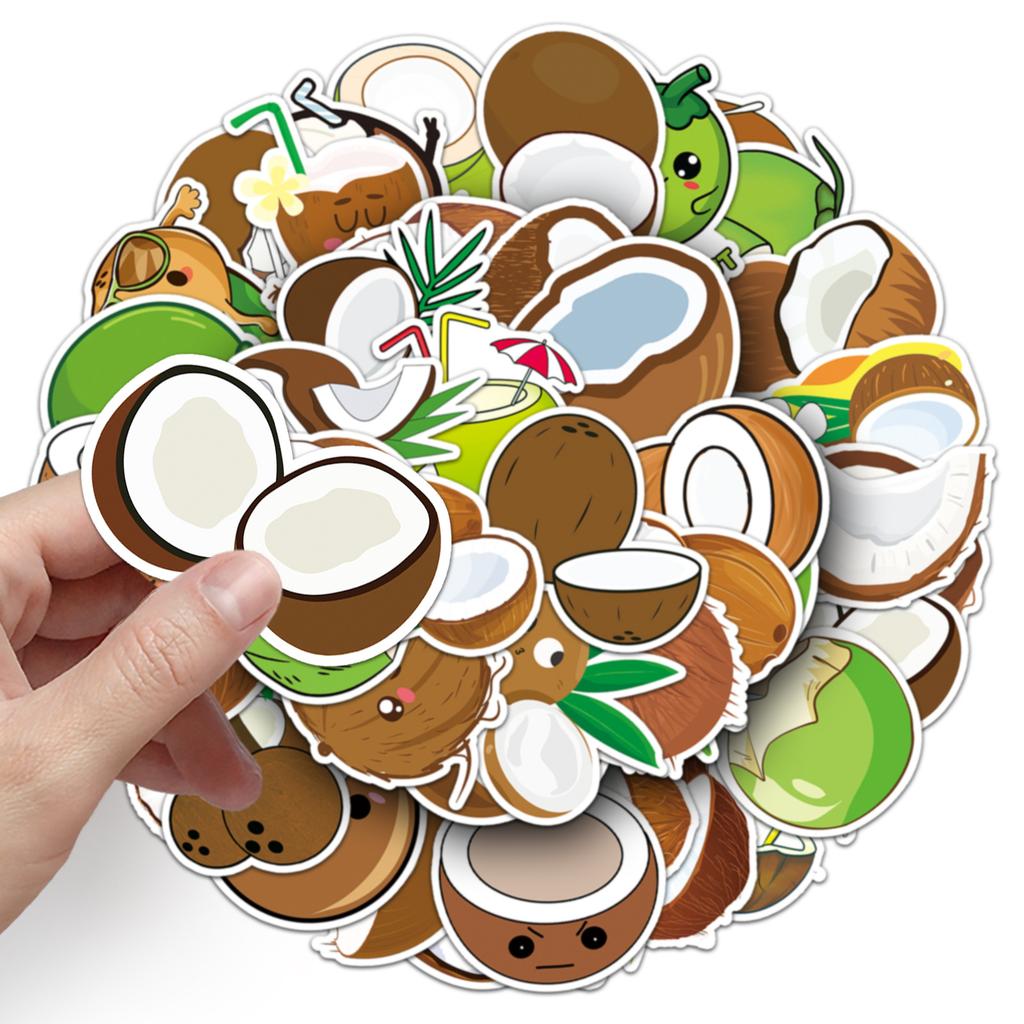 50 Coconut Doodle Personalized Cartoon Fruit Children's Gu Card Decorative Mobile Phone Case Suitcase Stickers Waterproof