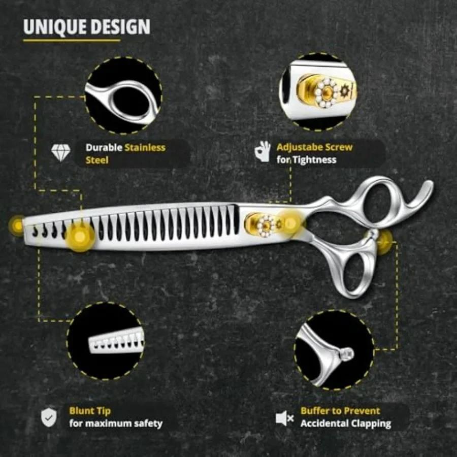 Dream Reach Chunker Dog Scissors 8 Inch Ergonomic Professional Pet Grooming Shears with Adjustable Screw Textured Thinning Scis
