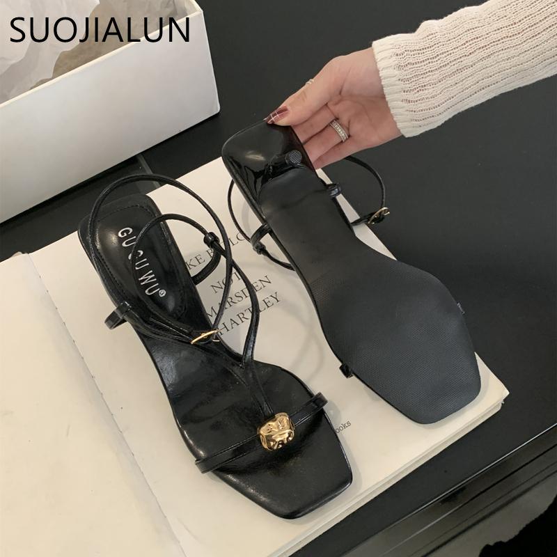 Fashion SUOJIALUN Summer New Brand Women Sandal Fashion Narrow Band Ladies Elegant Gladiator Shoes Thin High Heel Outdoor Dress Pumps