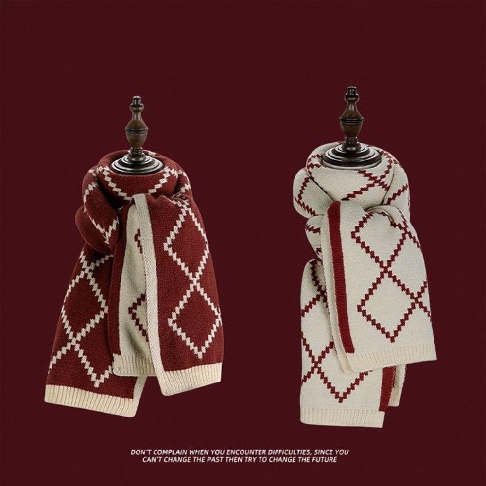 Winter Warm Long Scarves Plaid Women Scarf Vintage Knitted Scarf