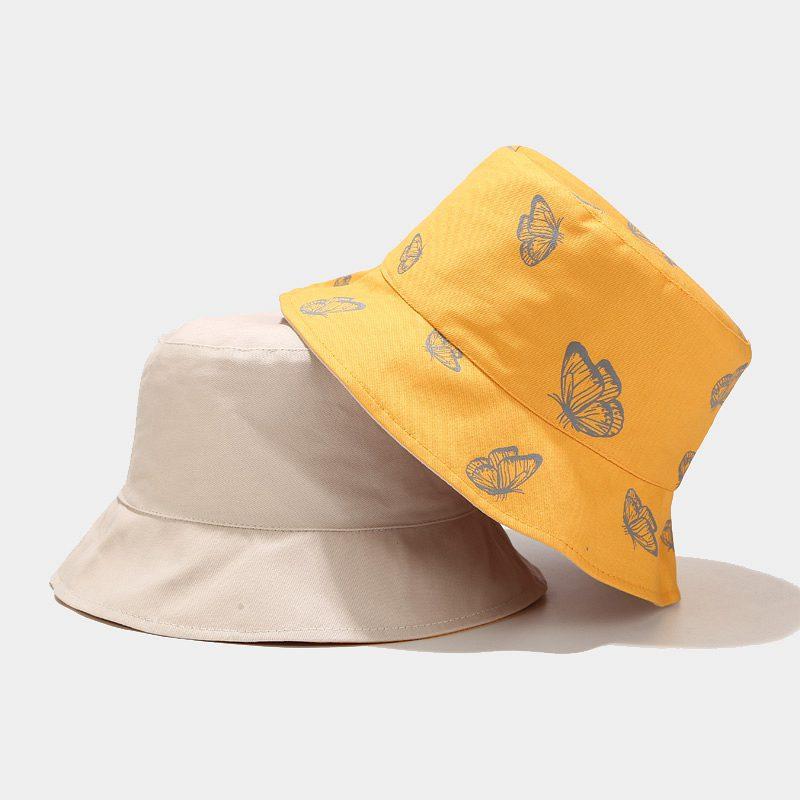 Basin hat female summer street double-sided butterfly bucket hat outdoor sun hat small fresh sunscreen bucket hat tide