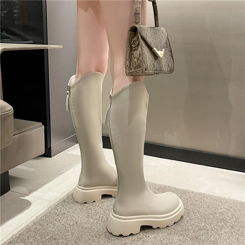 Fashion Aphixta Soft Leather Women Knee Boots Back Zipper Close Platform Modern Autumn Boot Shoes Woman Boats Botines 6CM High Heel Boot