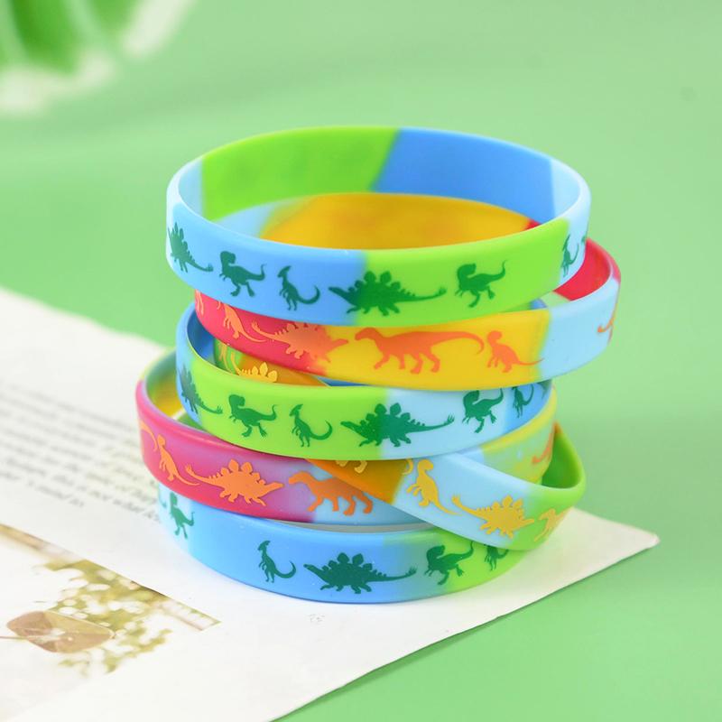 12Pcs Dinosaur Silicone Bracelets Kids Favors Gift For Jurassic World Dinosaur Jungle Birthday Party Decoration Supplies Mixed