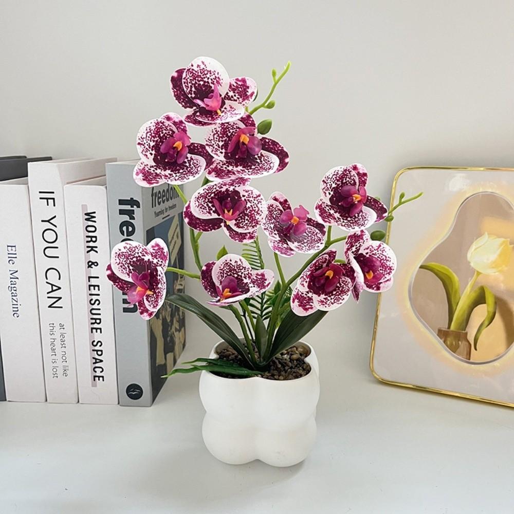 Weißer Blumentopf Simulierte Schmetterlingsorchidee Mehrblütig Künstliche Fake-Pflanzen Heimdekoration
