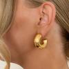 Earrings Stainless Steel Gold Plated 14K Gold Thick Hoops Stud Women's