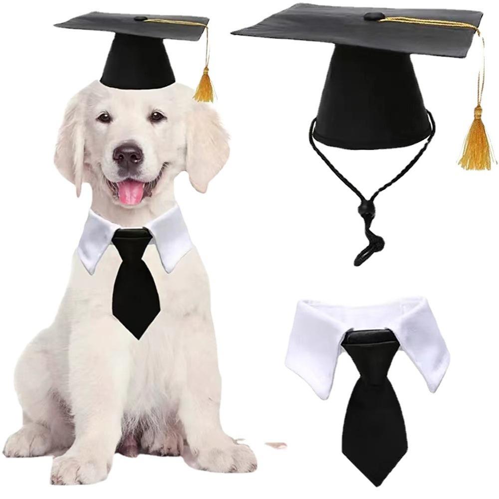 2Pcs/Set with Bow Tie Pet Graduation Caps Mortarboard Hat Congrats Grad Dog Graduation Hats Honors Graduation Degree Ceremony