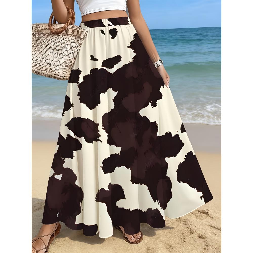 Women's Plus Size Floral Print Maxi Skirt - Watercolor Flower Design, Lightweight Flowy Silhouette