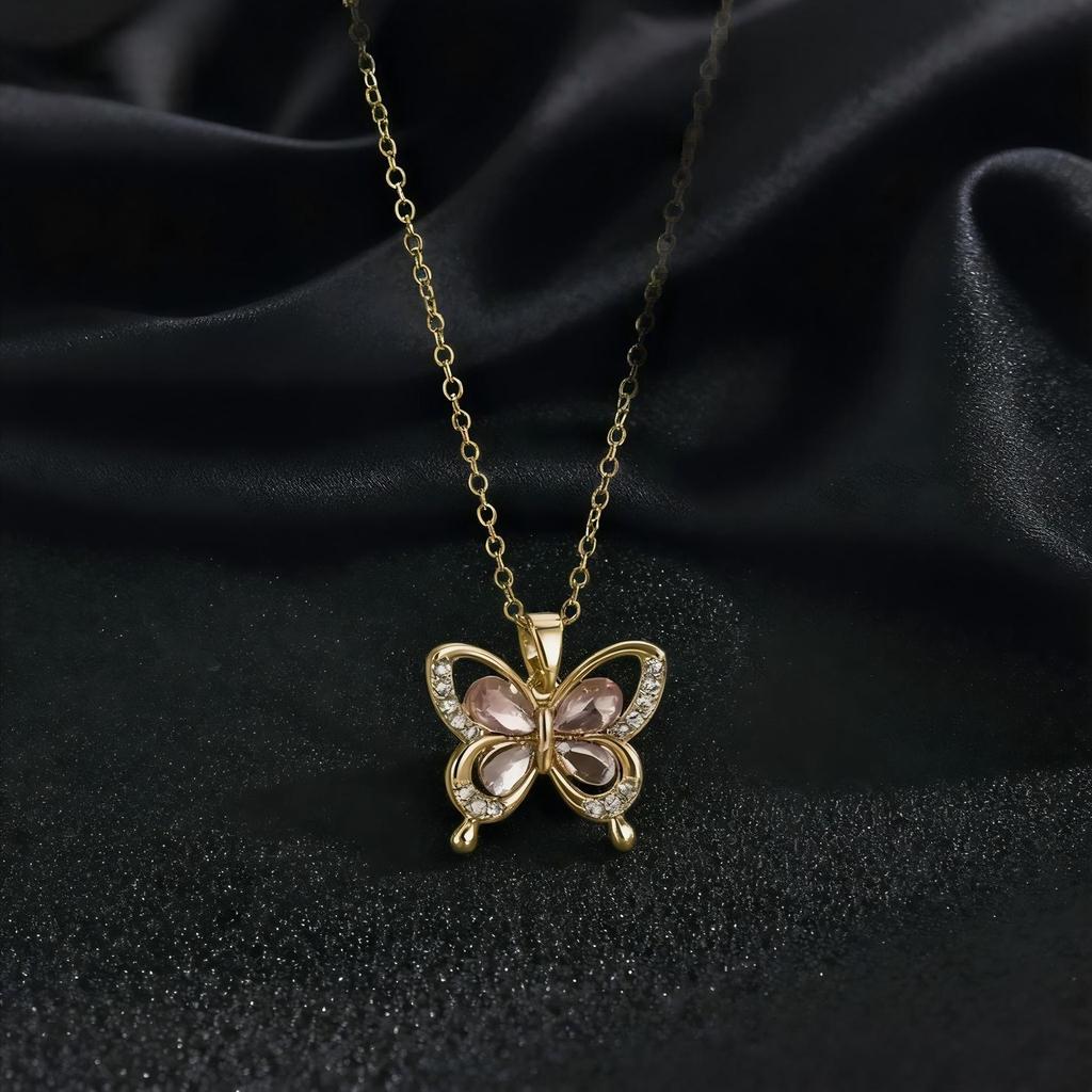 Trendy Zircon Butterfly Pendant Necklace For Women Small Collarbone Chain With Colorful Zirconia
